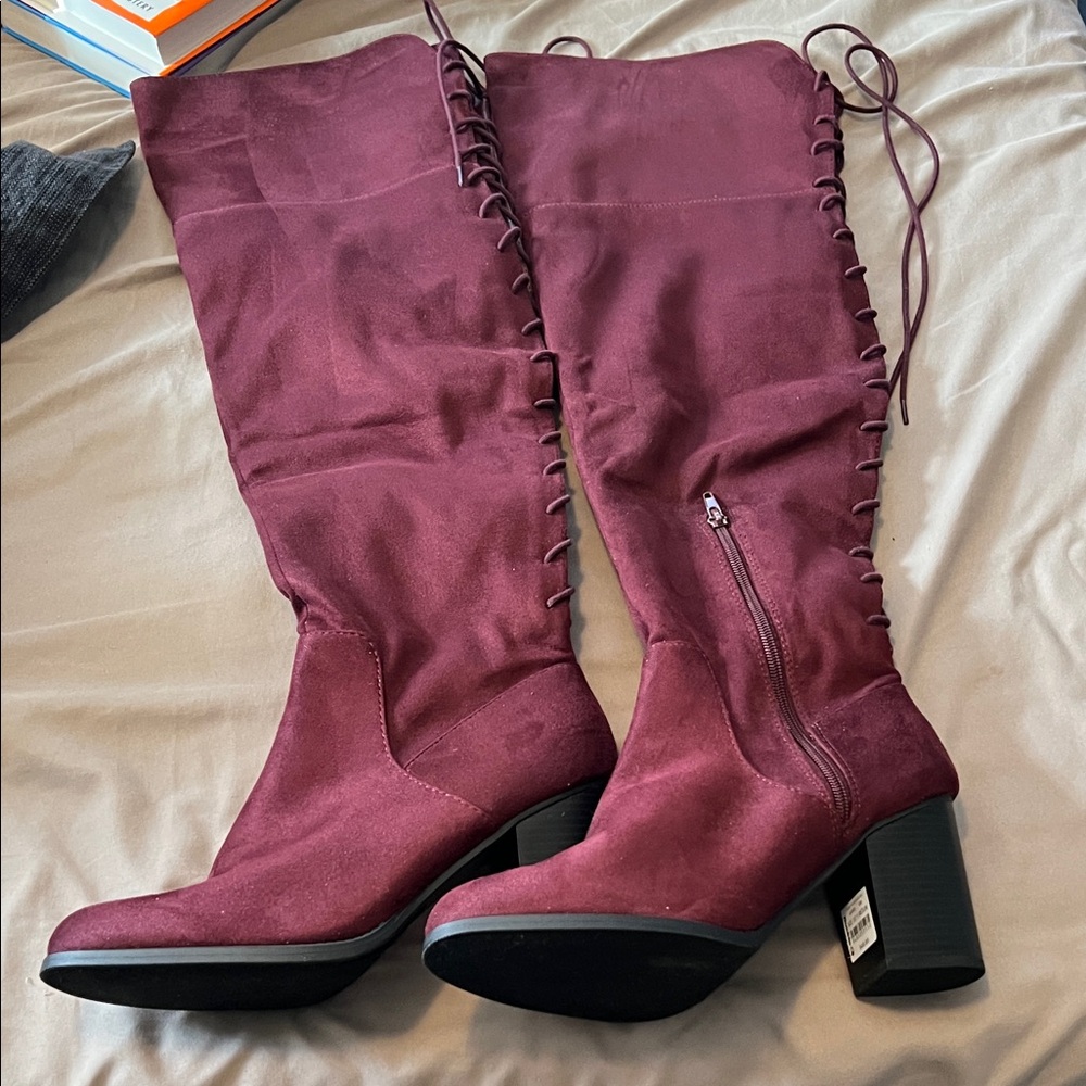 Buckle Burgundy Over the Knee Boots